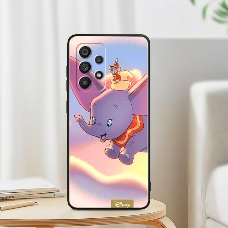 Cute Dumbo Cartoon For Samsung A53 A52 A33 A32 A51 A71 A21S A13 A73 A50 A22 A23 A03 A72 A54 A12 5G Black TPU Phone Case