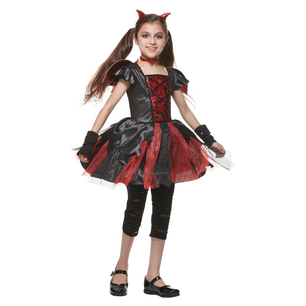 Girls Classic Devil Dress Halloween Kids Demon Cosplay Costume