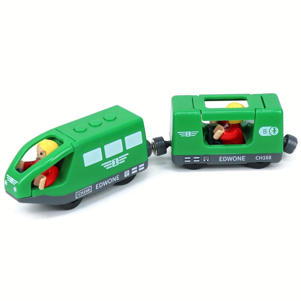 Wooden Train with Driver and Passenger, Compatible with Major Brand Tracks, Available In Multiple Colors