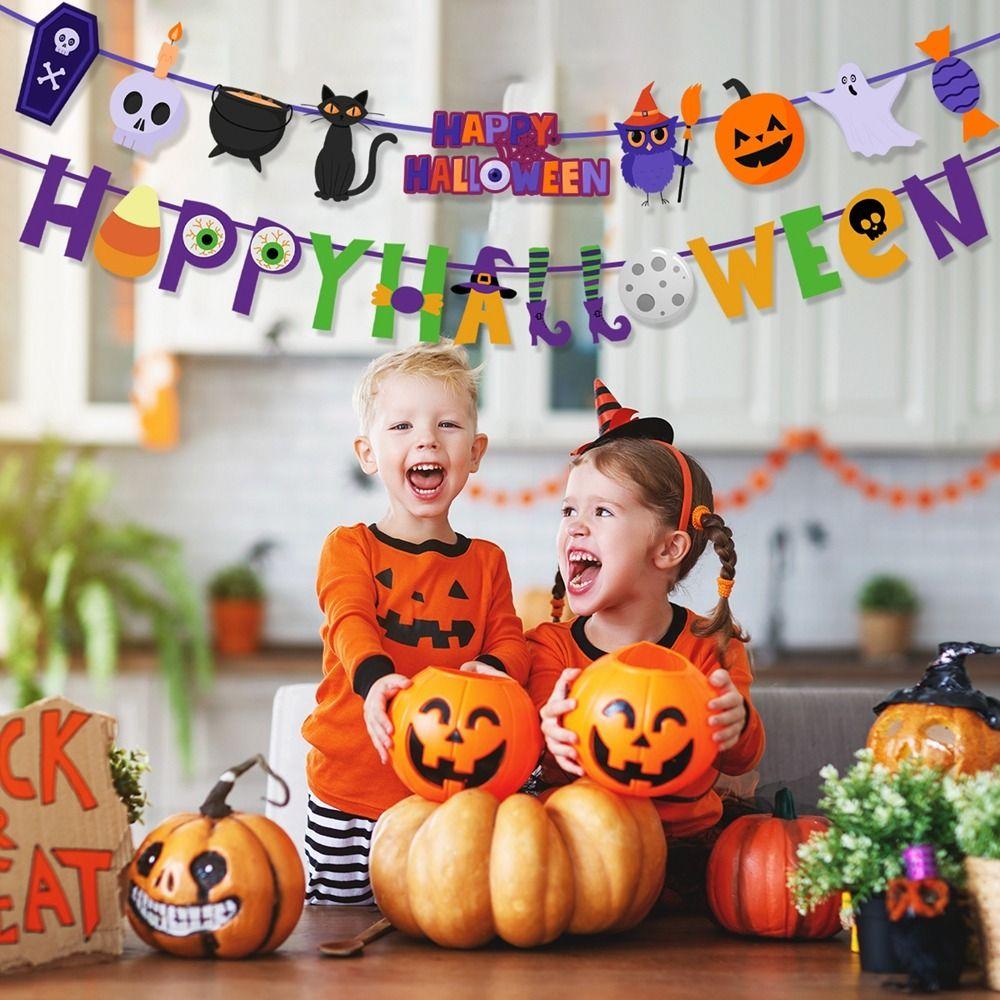 Bat Halloween Birthday Flags Ghost Ghost Decor Flag Creative Witch Pumpkin Pull Flags  Scene Layout