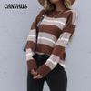 Autumn and Winter Women's Sweater Fashion Casual Loose Long Sleeve Striped Sweater Bottoming