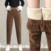 4Colors Women Fashion Winter Thicken Plush Corduroy Casual Pants Warm High Waist Trousers