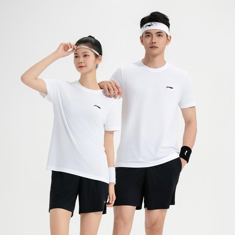 Футболка для настольного тенниса Li Ning с коротким рукавом и круглым вырезом, классные эластичные плавки, повседневный спортивный костюм унисекс, белый AATV019-3