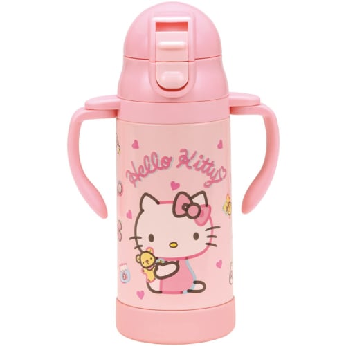 Skater 2-Way Stainless Steel Water Bottle with Two-Handle Handles and Straw, 350ml, Baby Mug, Sanrio Hello Kitty Plush Toy, for Girls, STWM3N-A