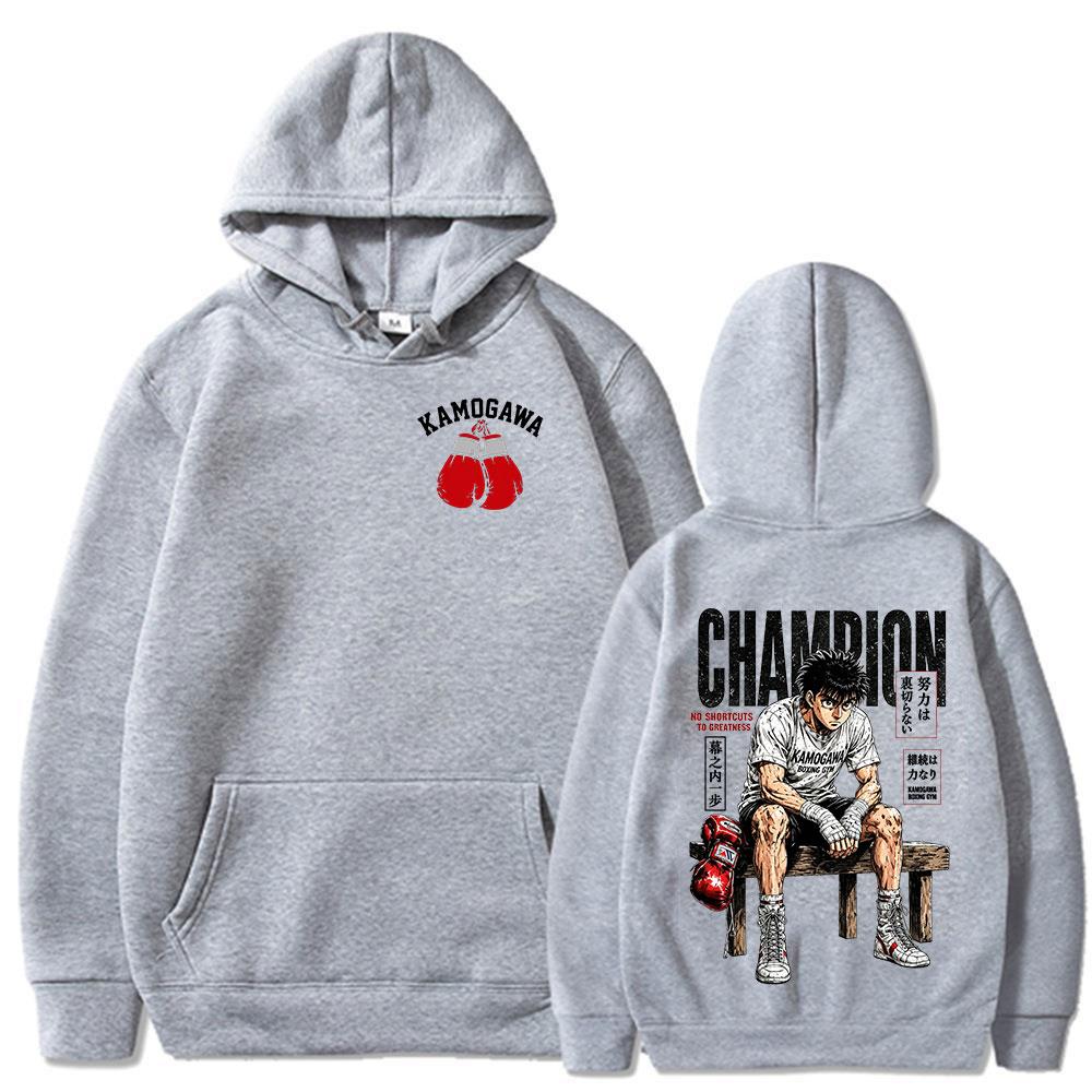 Anime Hajime No Ippo Makunouchi Ippo Fleece Hoodies Kamogawa Boxing Gym Print Oversized Pullover Streetwear Hooded Sweatshirts