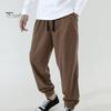 Мужские брюки весна-осень с боковыми карманами, эластичным поясом на шнурке, прямые штанины, плотный вельвет, однотонные свободные спортивные брюки