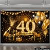 2D plane 40th birthday party banner background - black and gold glittering theme, indoor or outdoor birthday celebration