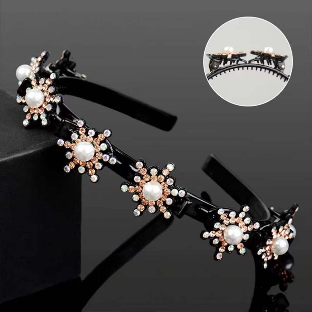 Elegant Women Pearl Hair Hoop Snowflake Star Rhinestone Bangs Clip Headband Daily