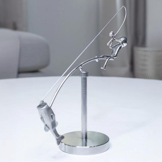 2 шт. Скульптура рыбака, балансирующая, Кинетическая скульптура, балансирующая, Интерактивная фигурка для рыбалки, Настольное украшение для декора дома и офиса, Подарок для снятия стресса