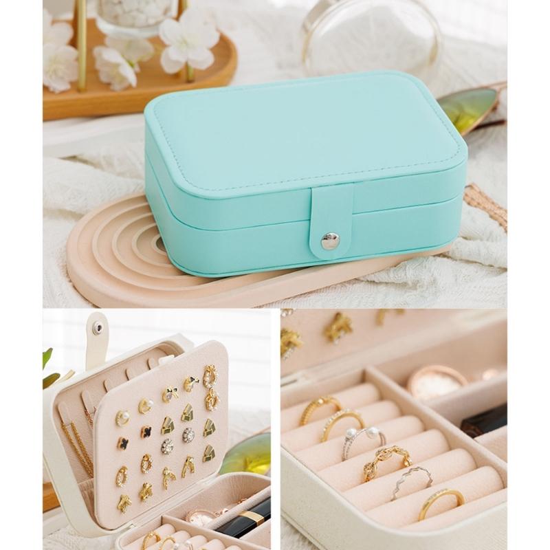 PU Leather Jewelry Box with Dedicated Ring Rolls, Perforated Earring Panel, and Interior Hooks for Organized Storage