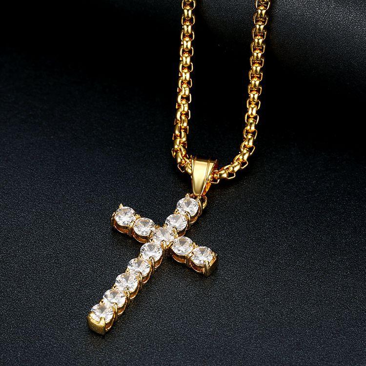 Gold Color Necklace Stainless Steel Jewelry Man Women Wedding Fashion Cross CZ Zircon Stone Pendant Necklace Christmas Gift
