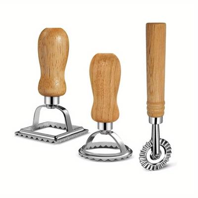 Ножницы с роликом - Форма для макарон с деревянной ручкой и рифленым краем - Нож для равиоли и пресс-подушка для макарон, равиоли, лазаньи, вареников