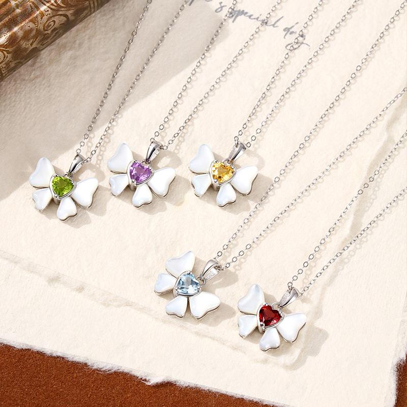Bowknot Heart Crystal Necklace 925 Sterling Silver Dainty Pendant Trendy Jewelry Gift for Women Daily Wear Elegant Charm Necklace for Girlfriend