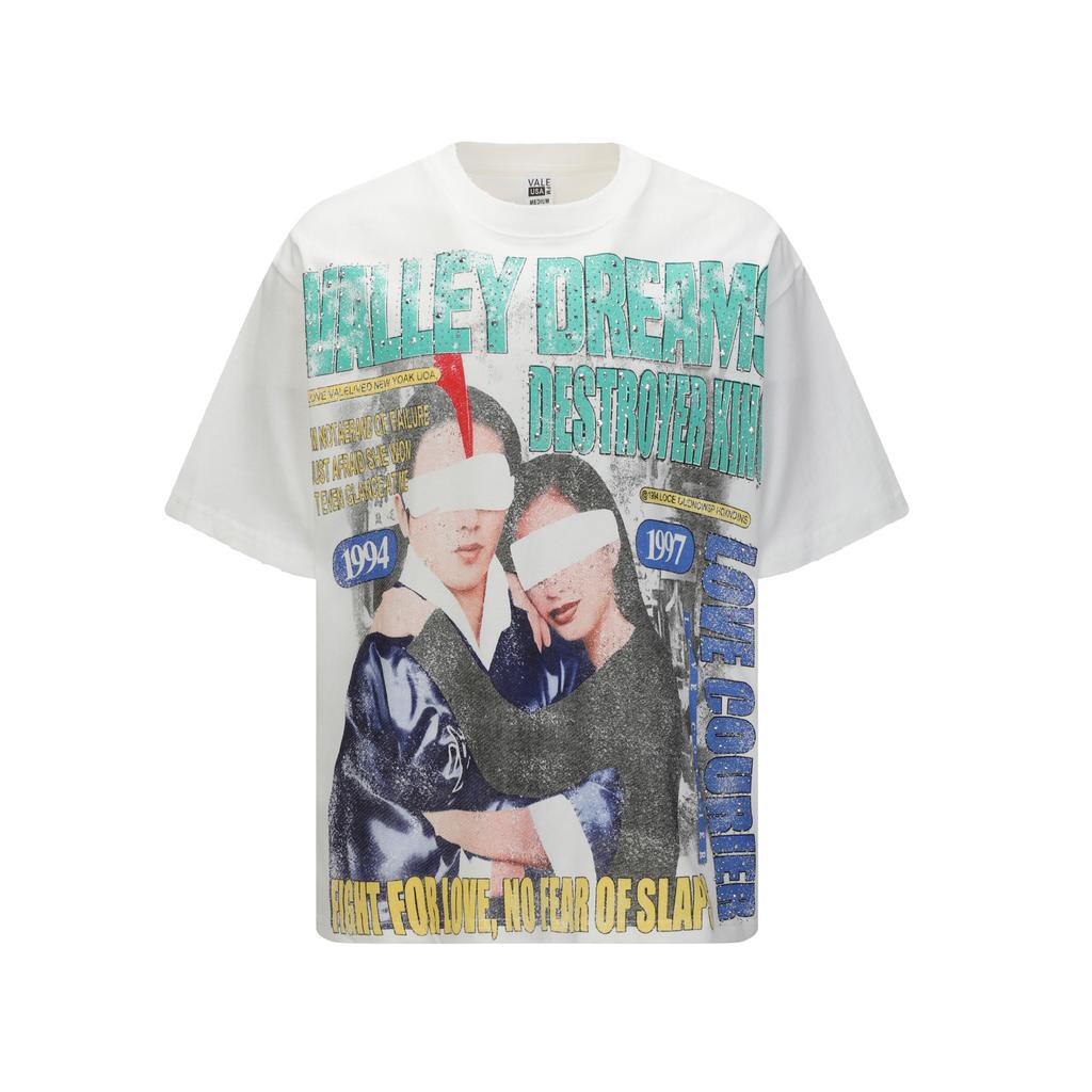 2025 American trendy brand Vall washed old printed short-sleeved hip-hop loose street fashion T-shirt for men and women
