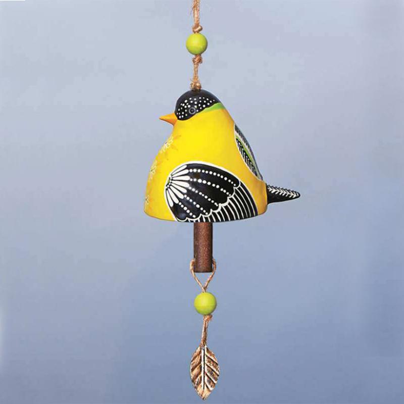Hand Painted Resin Hanging Bird Song Bell Bird Wind Chime For Wall Window Door Wind Bell Hanging Ornaments Garden Patio Decor