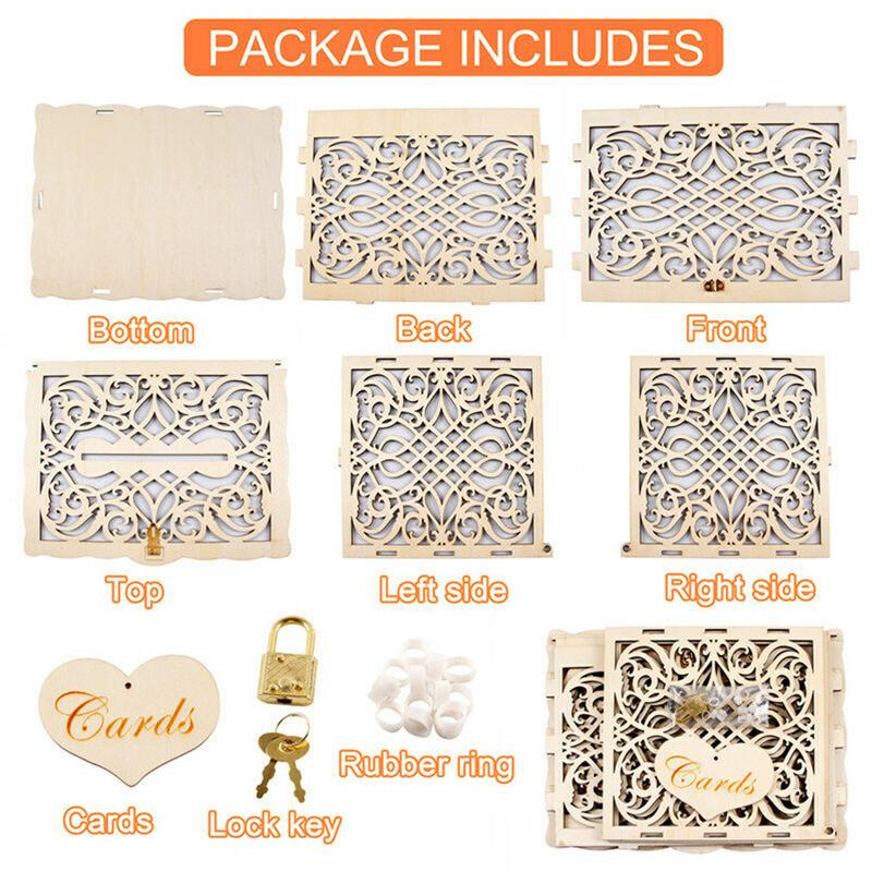 30X24X21 см DIY Свадебная подарочная коробка для карт Деревянная копилка с замком Красивое свадебное украшение Товары для дня рождения