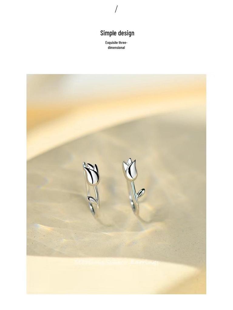 Серьги-каффы из цельного стерлингового серебра S999 в виде цветка тюльпана и розы, корейский стиль, женские украшения
