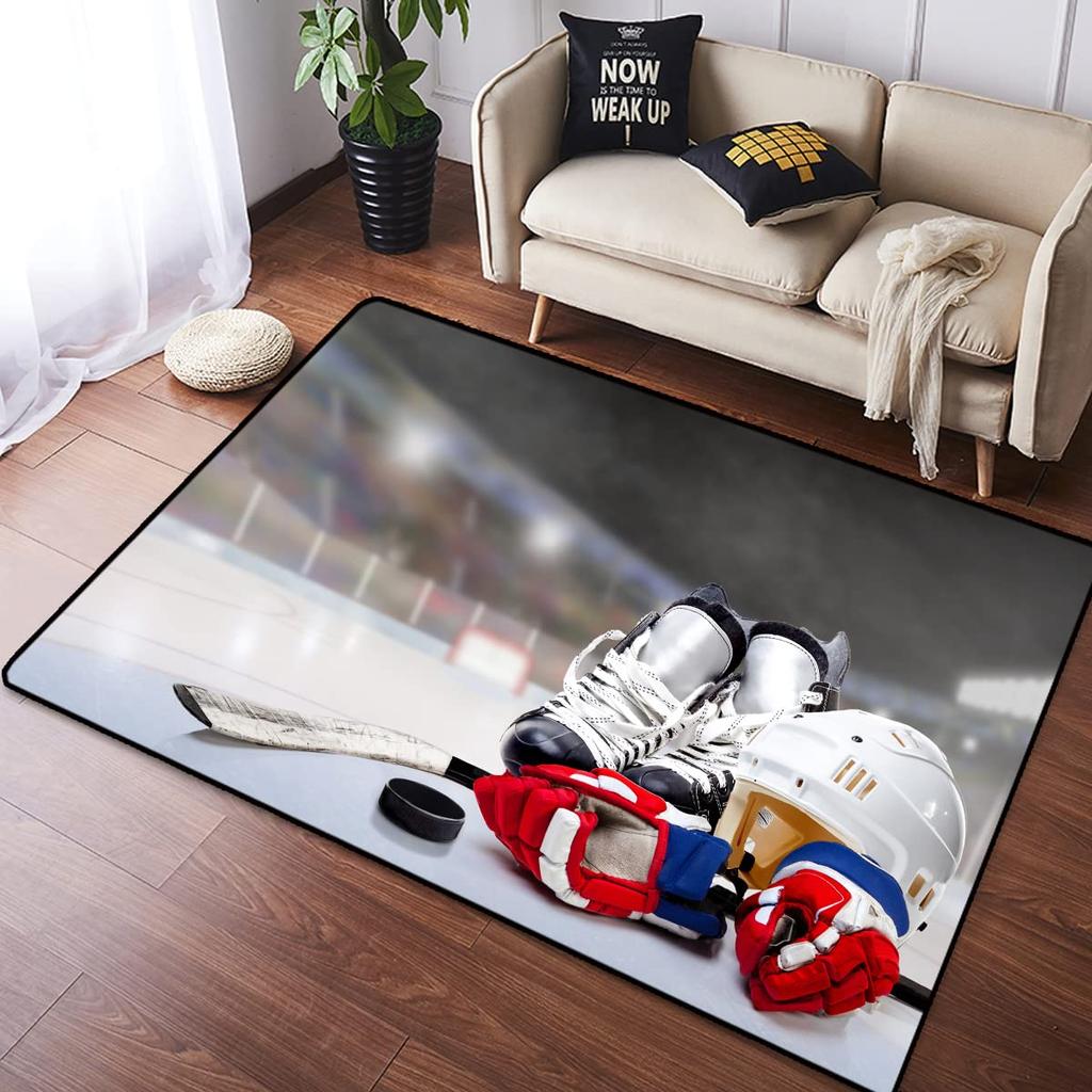 Ковер с хоккейной тематикой, домашний плюшевый нескользящий ковер для хоккея, спортивный ковер для декора гостиной, спальни, игровой комнаты, напольный коврик для хоккеиста