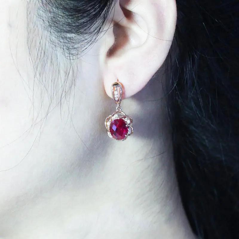 Изысканные роскошные серьги-цветы с рубинами для женщин, медь с покрытием из розового золота, инкрустированные овальным цирконом, модные серьги, свадебный подарок