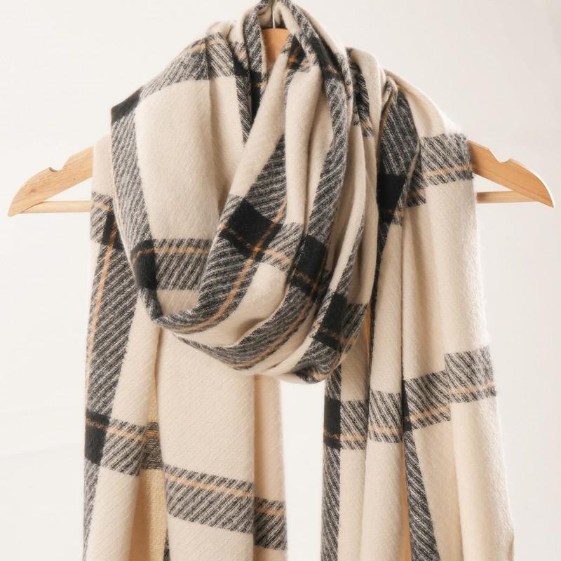 Womens Winter Scarf Shawl Wrap Soft Faux Cashmere Plaid With Tassels 190x65cm Long Warm Accessory Office Party Casual Chic