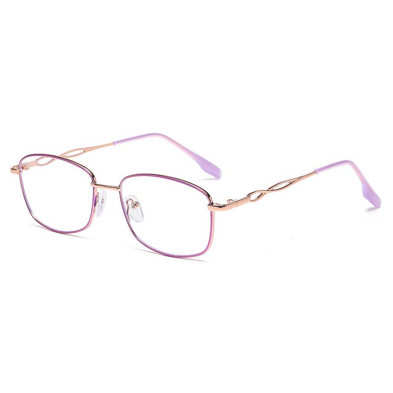 High-end middle-aged and elderly reading color-changing glasses women's simple fashion small frame metal frame anti-blue flat glasses
