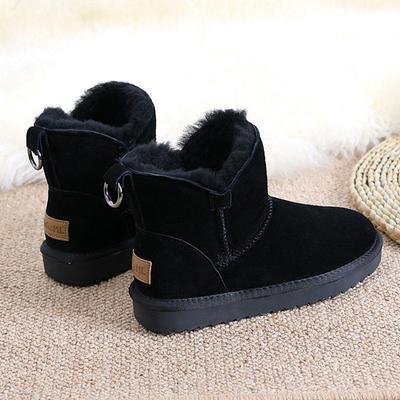 Мягкие кожаные шерстяные зимние ботинки женские флисовые утолщенные 2024 зимние новые студенческие универсальные нескользящие теплые хлопковые туфли женские прилив