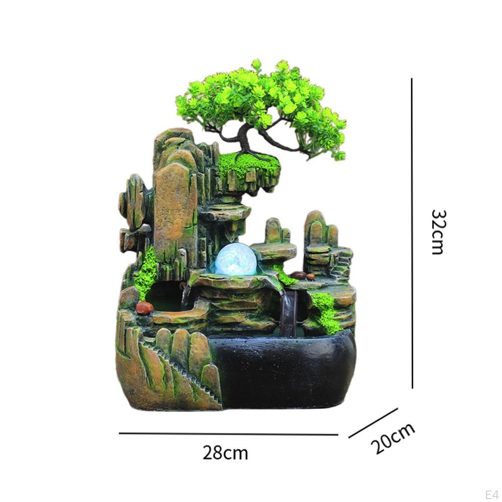 Indoor Water Fountain with Colorful Light Pump, Landscape Crafts Desk Decoration for