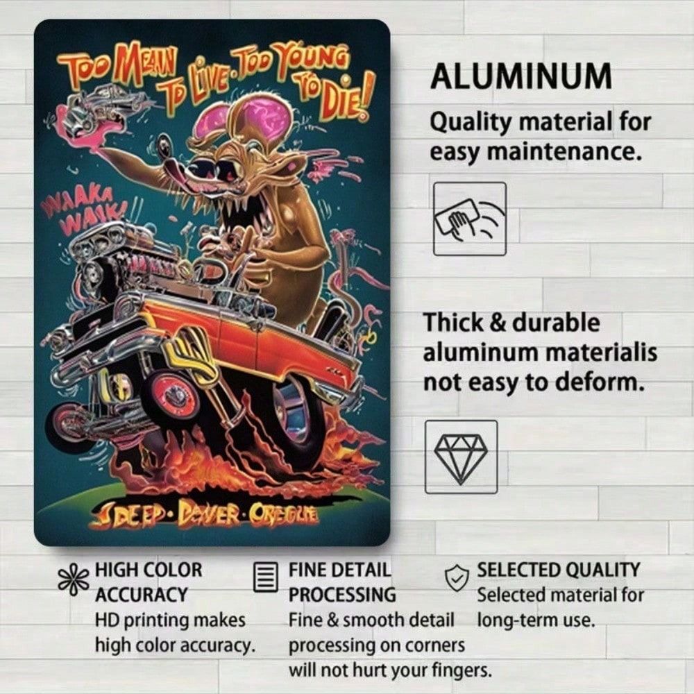 Металлический Постер Жестяная Табличка Rat Fink Мультяшный 8x12 Дюймов Винтажный Настенный Декор для Дома Гаража Бара Мужской Уголок