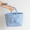 Foldable Fabric Bin with Handles Quilted Storage Basket Dual Handles, Large Capacity Cotton Organizer, Travel Commuter Bag for Essentials Multi