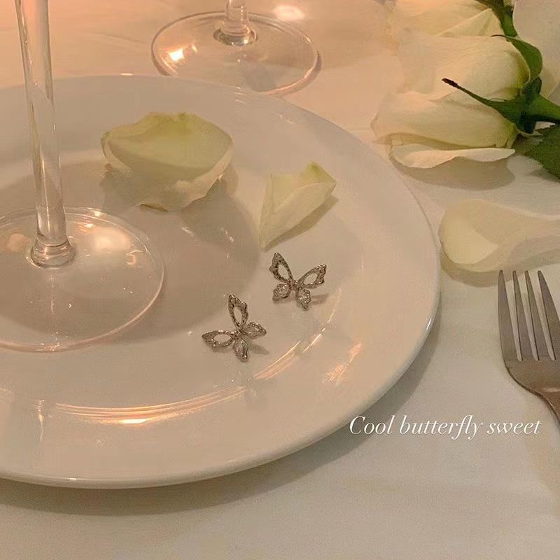 IF ME Korean Cutout Butterfly Earrings ElegantSilver Stud Earring for Women Accessories Jewelry