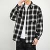 Personalized Double Pockets Fashion Trend Versatile Handsome Men's Plaid Shirt Black and White Shirt