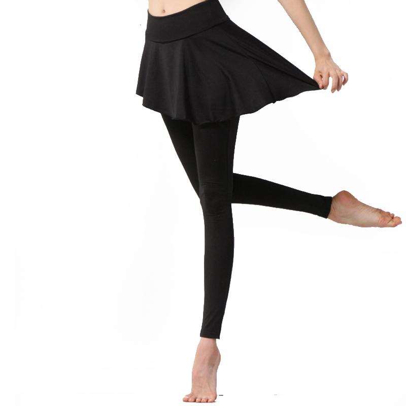 Женские поддельные двухкусочные брюки с юбкой, черные брюки для йоги, быстросохнущие дышащие спортивные брюки для бега, фитнеса