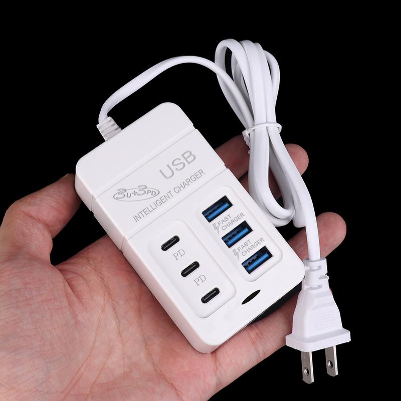 1 шт., многопортовое зарядное устройство Us Plug 6 портов, 35 Вт, Pd Type-C, быстрая зарядка мобильного телефона, настенные зарядные устройства, USB-концентратор TypeC