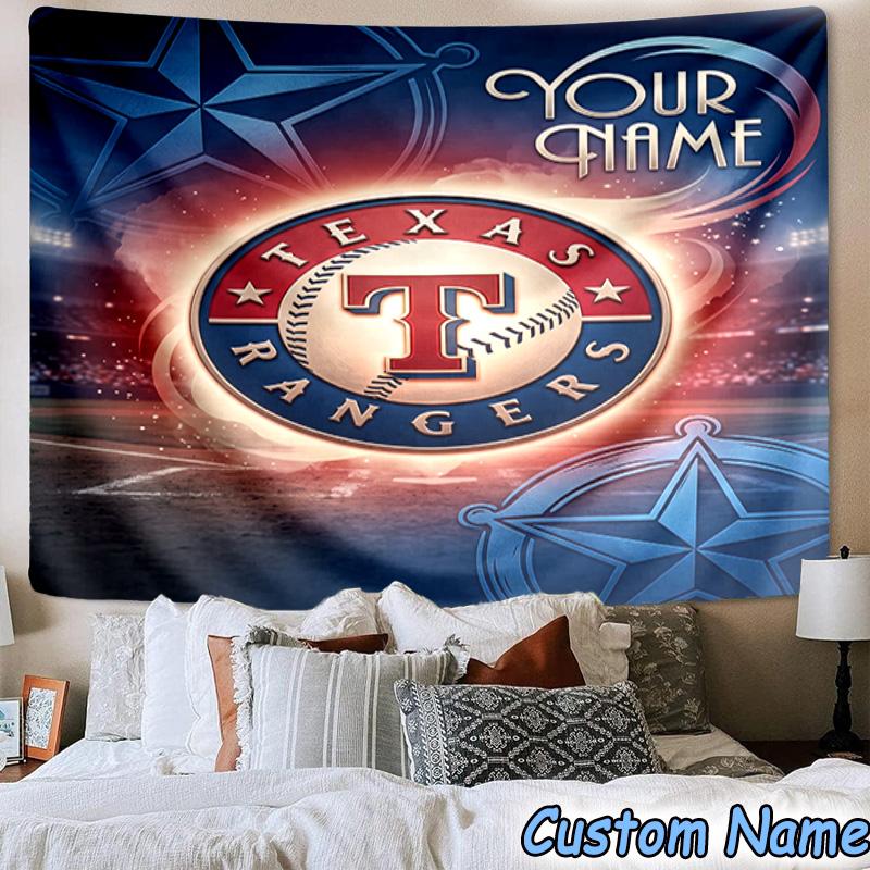 Custom Name Baseball Rangers Map Printed Tapestry, for Bedroom,Livingroom, dormitory, Large Wall Decor, Fabric Decor Fan Birthday Gifts