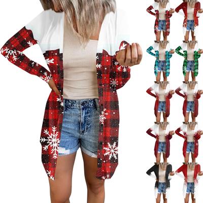 Длинный рукав Женский ретро принтованный топ Легкий базовый свободный жакет Кардиган Повседневные рубашки Рождество