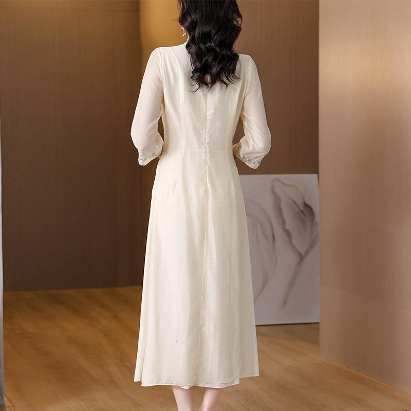 Женское платье, летние платья в китайском стиле в стиле ретро, ​​облегающие длинные модифицированные платья Cheongsam с вышивкой