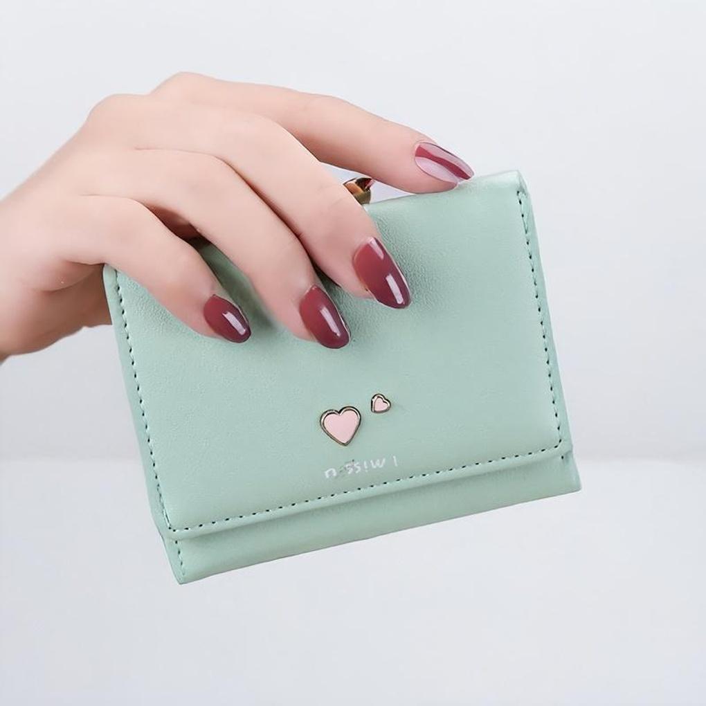 Women's Casual Heart Metal Point Tri-Fold Wallet