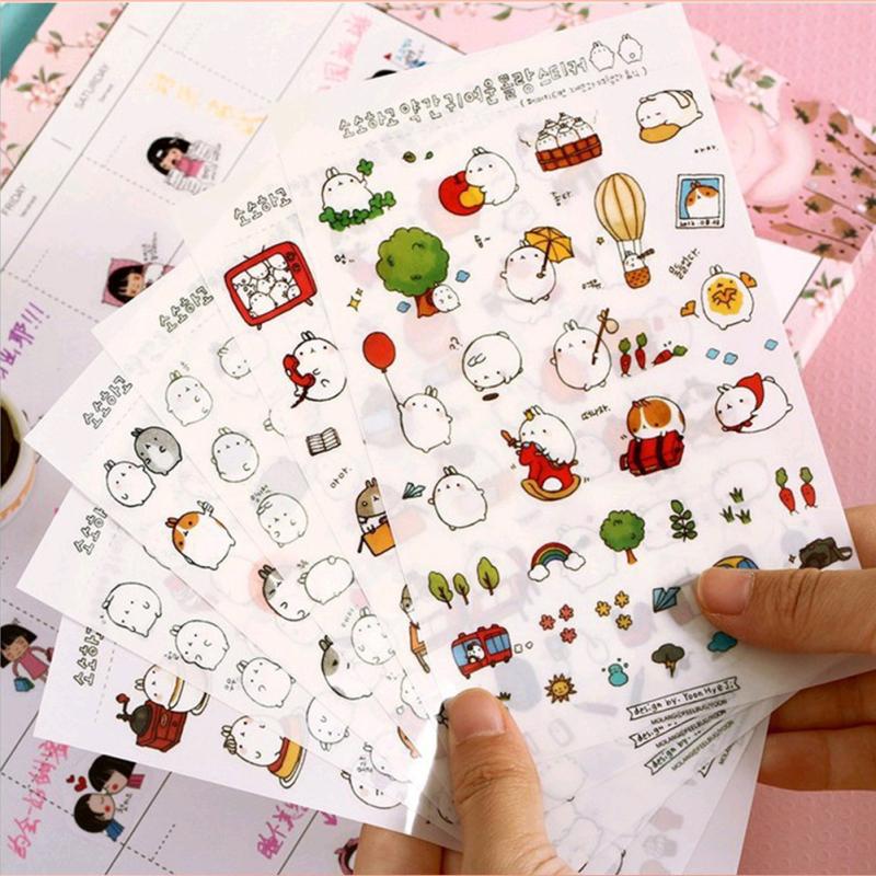 Hot,6pcs Cartoon Stickers Cute Rabbit Transparent DIY Decorative Sticker For Diary Photo Album Notebook
