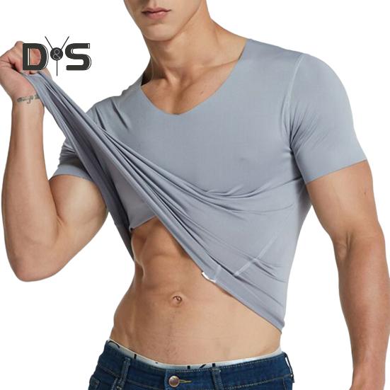 Мужские футболки Ice Silk, повседневная спортивная футболка с коротким рукавом, летняя дышащая влагоотводящая майка с V-образным вырезом