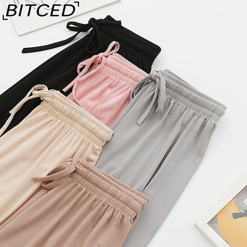 BITCED Женские укороченные брюки из ледяного шелка, летние, легкие, с высокой талией, струящиеся, свободного кроя, защита от солнца, прямые, широкие брюки