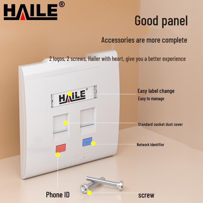 HAILE Network Panel for Telephone/Cable, Universal Cat5e/Cat6 Module, Double Port