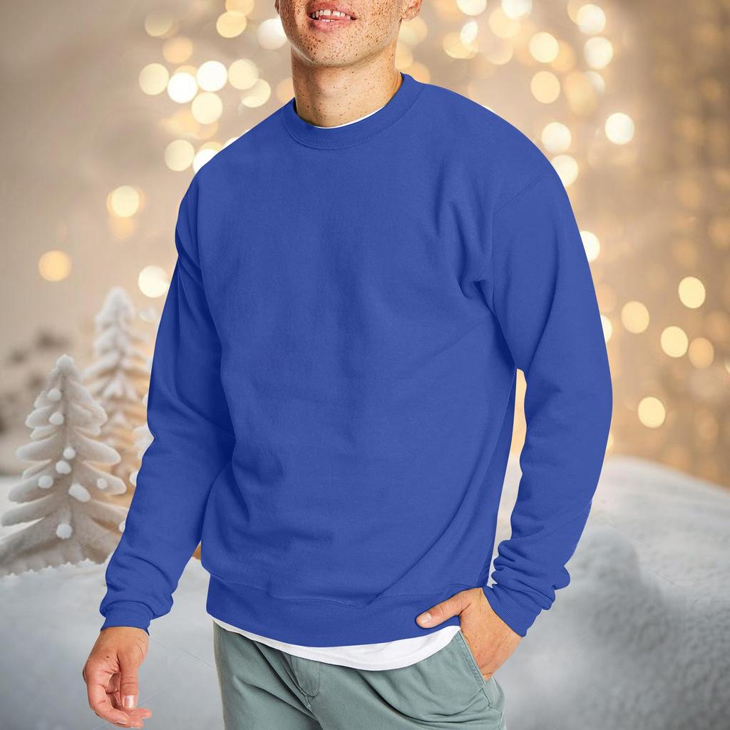Men's Casual Fashion Comfortable Solid Color Round Neck Pullover Sweatshirt Sweatshirt