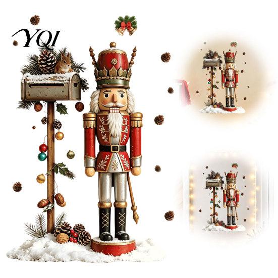 Reusable Festival Wall Stickers Christmas Nutcracker Soldier Decal, Vintage Mailbox Snow Scene Self-Adhesive Theme Decor for Entrance Sticker,