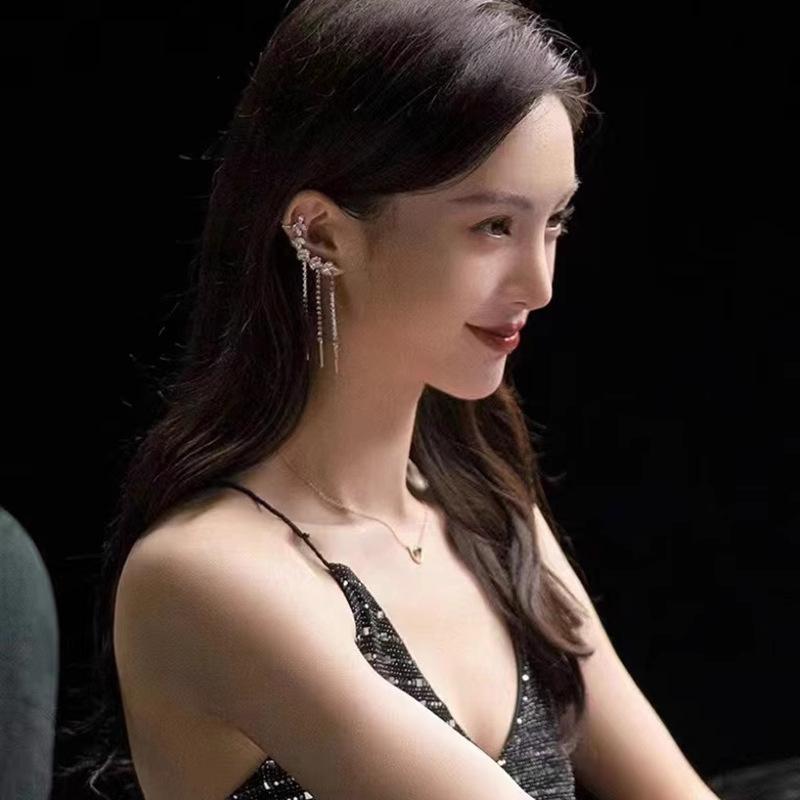 Серьги-клипсы с бахромой из искусственных кристаллов розы, супер фея, сладкий и крутой ветер, бабочка без проколов ушей, клипсы для козелка, премиальные серьги.