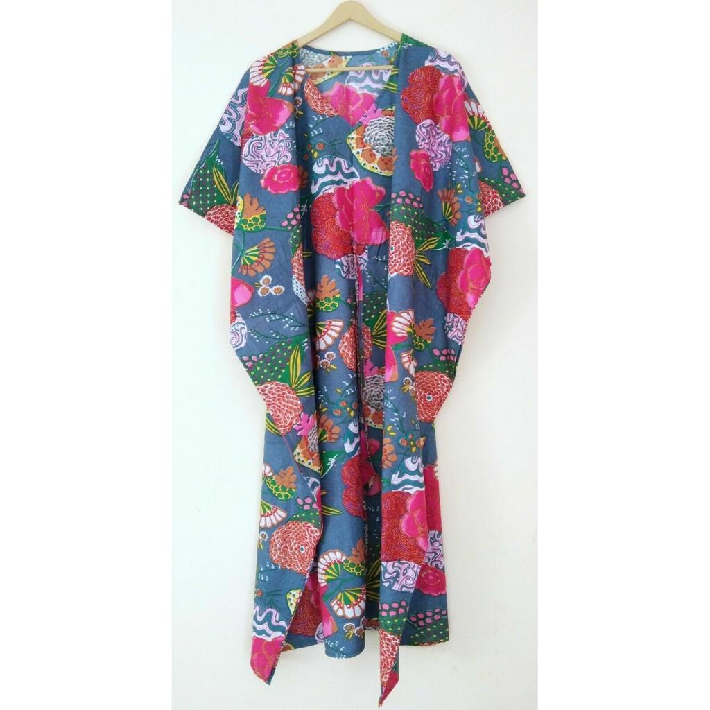 Индийское серое длинное хлопковое платье размера плюс с фруктовым принтом, женское платье-кафтан больших размеров CKFTN-SCRN-FULL-BUYIT-052