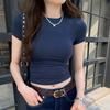 Basic Solid Crop Top Short Sleeve Crewneck Skinny T-shirt Summer Casual Tee for Women Y2k Vintage Top Harajuku Streetwear