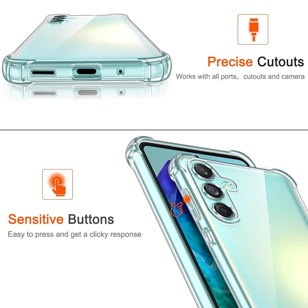 Четырехугольный противоударный чехол TPU для Samsung Galaxy M15 M35 M55 M14 M34 M54 M33 M53 5G ProtectiveTransparent Ultra Thin Clear Full Protection Cover