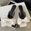 Fashion 2025Bling Kitten High Heels Slippers Bow Sandals Women Square Toe Shoes Summer