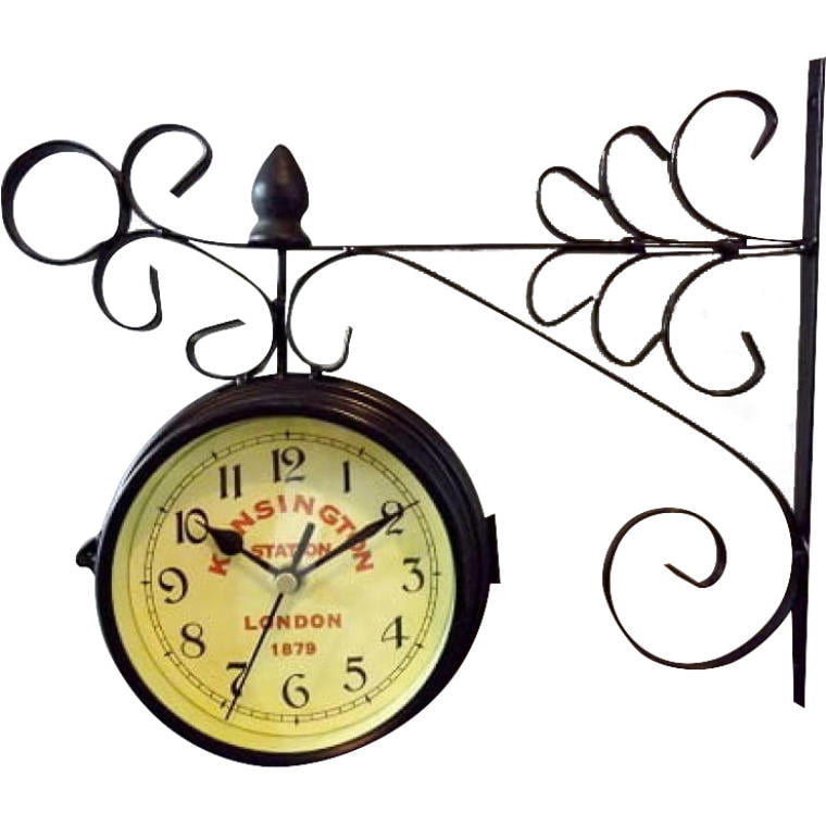 Double-sided clock hanging on a metalwork arm, 30x24 cm
