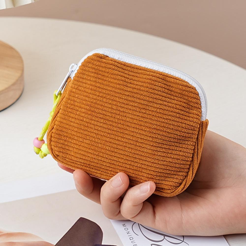 Fashion Corduroy Cosmetic Bag Portable Zipper Sanitary Napkins Organizer Small Wallet
